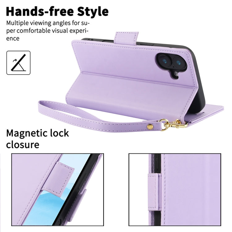 For iPhone 16 Plus Side Buckle RFID Anti-theft Leather Phone Case(Light Purple) - iPhone 16 Plus Cases by buy2fix | Online Shopping UK | buy2fix