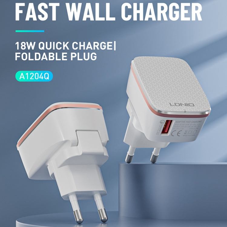 LDNIO A1204Q QC3.0 18W USB Fast Charger with 1m USB to 8 Pin Cable, Plug Type:UK Plug(White Gold) - USB Charger by LDNIO | Online Shopping UK | buy2fix