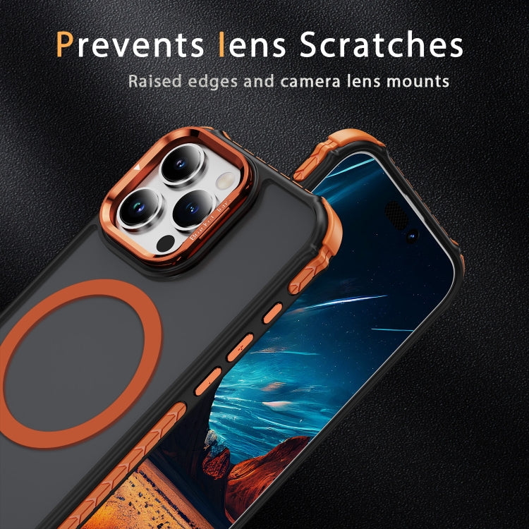 For iPhone 16 Pro Rainbow Series Skin Feel MagSafe Lens Holder Phone Case(Orange) - iPhone 16 Pro Cases by buy2fix | Online Shopping UK | buy2fix