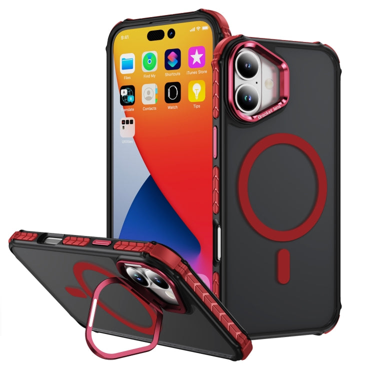 For iPhone 16 Rainbow Series Skin Feel MagSafe Lens Holder Phone Case(Red) - iPhone 16 Cases by buy2fix | Online Shopping UK | buy2fix