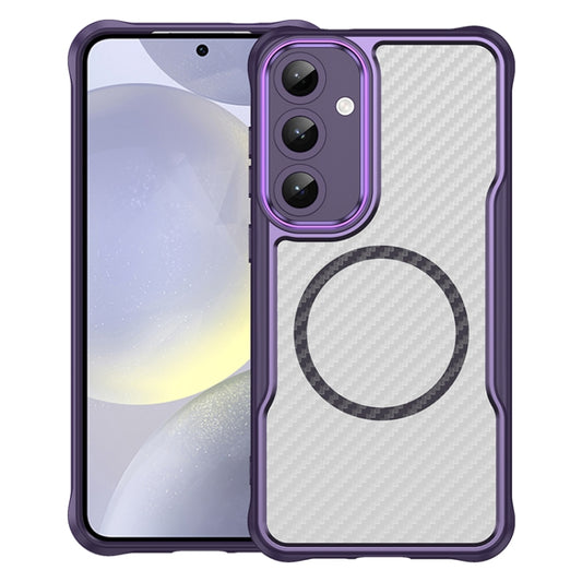 For Samsung Galaxy S25+ 5G Carbon Fiber Texture MagSafe Translucent Phone Case(Purple) - Galaxy S25+ 5G Cases by buy2fix | Online Shopping UK | buy2fix