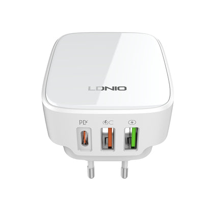 LDNIO Q334 32W Type-C + Dual USB Port Charger with 1m USB-C / Type-C to 8 Pin Data Cable, Plug Type:EU Plug(White) - USB Charger by LDNIO | Online Shopping UK | buy2fix