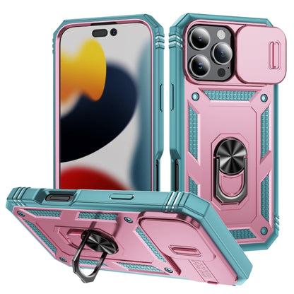 For iPhone 16 Pro Sliding Camshield TPU + PC Phone Case with Holder(Pink+Green) - iPhone 16 Pro Cases by buy2fix | Online Shopping UK | buy2fix