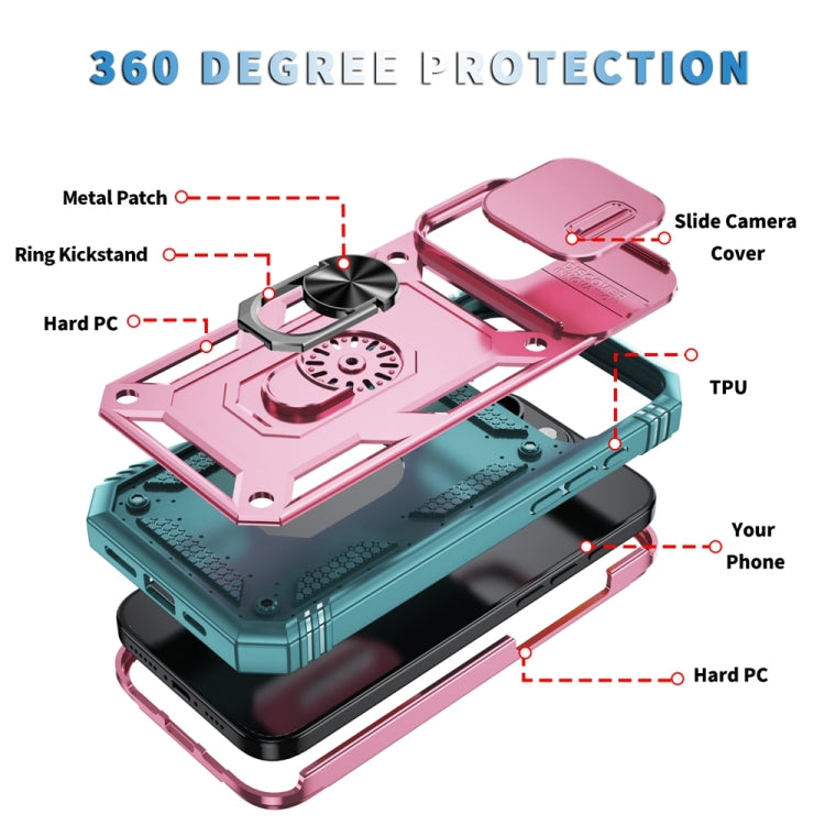 For iPhone 16 Pro Sliding Camshield TPU + PC Phone Case with Holder(Pink+Green) - iPhone 16 Pro Cases by buy2fix | Online Shopping UK | buy2fix