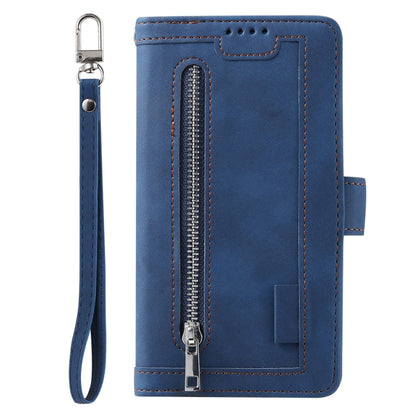 For Google Pixel 9 Pro XL Zipper Wallet Bag Horizontal Flip PU Phone Case with 9 Card Slots(Blue) - Google Cases by buy2fix | Online Shopping UK | buy2fix