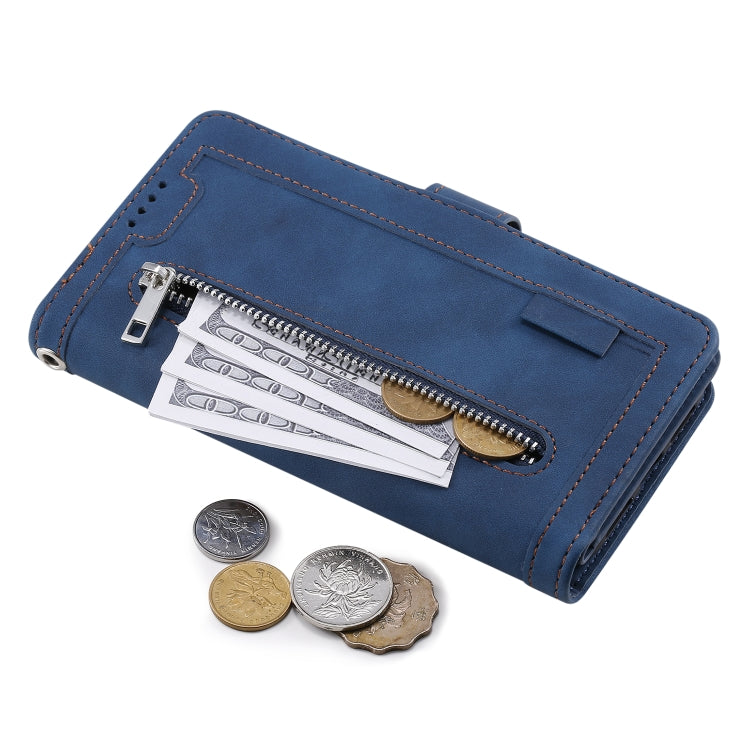 For Google Pixel 9 Pro XL Zipper Wallet Bag Horizontal Flip PU Phone Case with 9 Card Slots(Blue) - Google Cases by buy2fix | Online Shopping UK | buy2fix