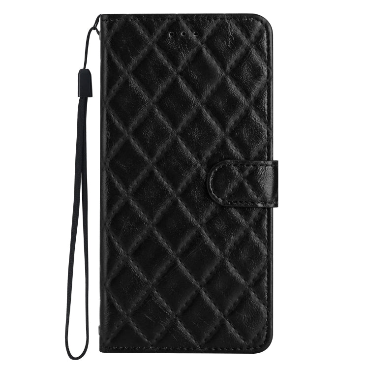 For iPhone 16 Pro Rhombus Lattice Texture Leather Phone Case(Black) - iPhone 16 Pro Cases by buy2fix | Online Shopping UK | buy2fix