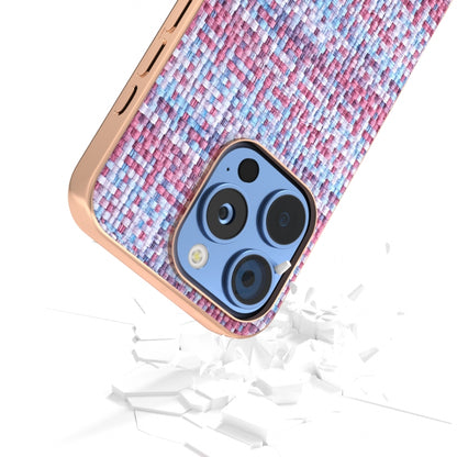 For iPhone 16 Pro Max Electroplated Frame Color Lattice Texture PU Phone Case(Purple) - iPhone 16 Pro Max Cases by buy2fix | Online Shopping UK | buy2fix