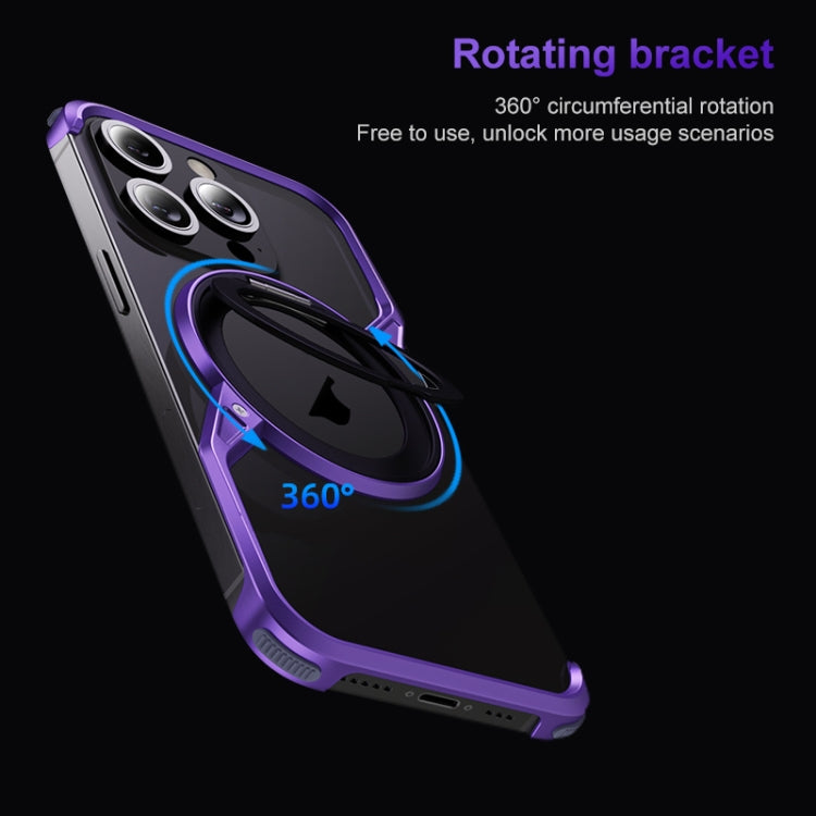 For iPhone 16 Pro Frameless Rotation Holder Magsafe Metal Phone Case(Dark Purple) - iPhone 16 Pro Cases by buy2fix | Online Shopping UK | buy2fix