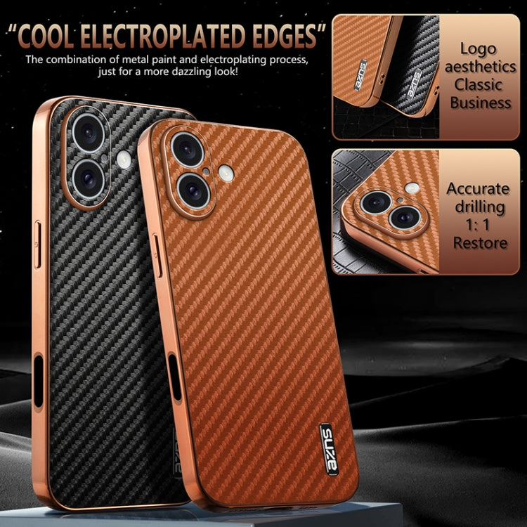 For iPhone 16 Plus AZNS Electroplated Edge Carbon Fiber Texture Phone Case(Black) - iPhone 16 Plus Cases by AZNS | Online Shopping UK | buy2fix