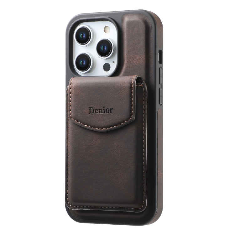 For iPhone 14 Pro Max Denior D19 Skin Feel MagSafe Detachable Card Slot Phone Case(Brown) - iPhone 14 Pro Max Cases by Denior | Online Shopping UK | buy2fix