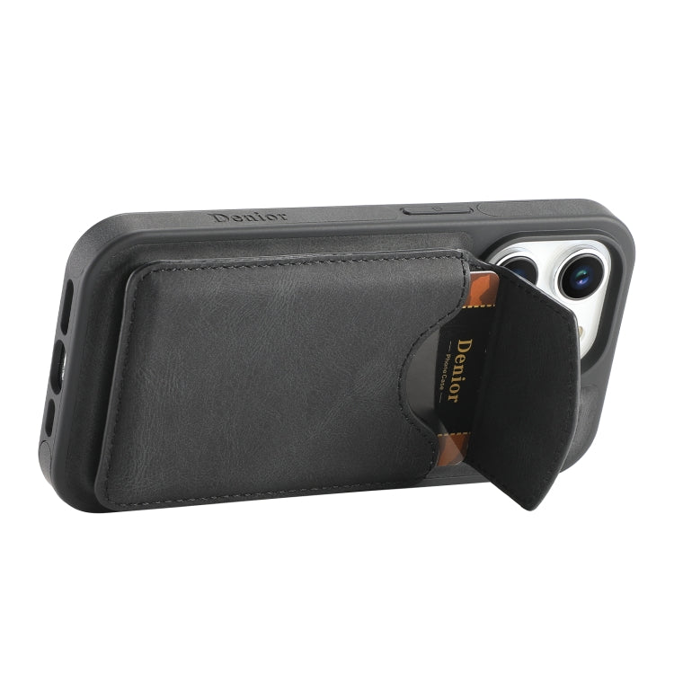 For iPhone 14 / 13 Denior D20 Skin Feel MagSafe Holder Detachable Card Slot Phone Case(Black) - iPhone 14 Cases by Denior | Online Shopping UK | buy2fix