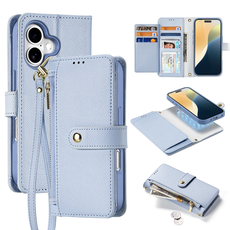 For iPhone 16 Plus DUX DUCIS Lawa Series 2 in 1 Wallet Zipper Detachable MagSafe Phone Case with Lanyard(Light Blue) - iPhone 16 Plus Cases by DUX DUCIS | Online Shopping UK | buy2fix