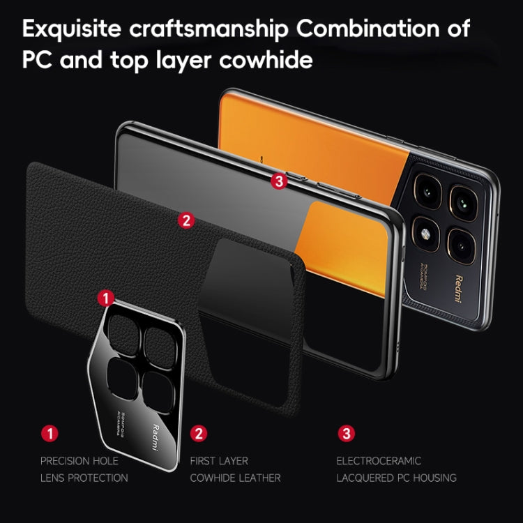 For Redmi K70 / K70 Pro First Layer Cowhide Leather Electroplated PC Phone Case(Orange) - K70 Cases by buy2fix | Online Shopping UK | buy2fix