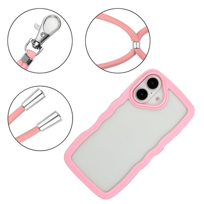 For iPhone 16 Candy Color Wave TPU Clear PC Phone Case with Lanyard(Pink) - iPhone 16 Cases by buy2fix | Online Shopping UK | buy2fix