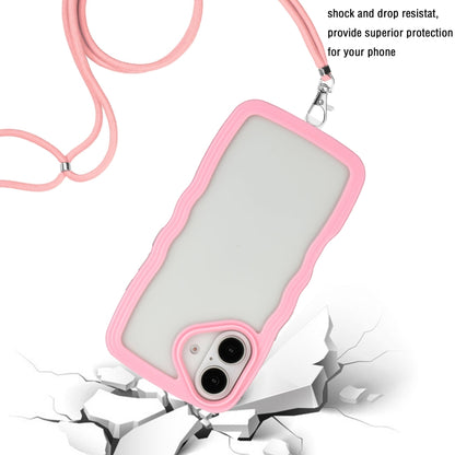 For iPhone 16 Candy Color Wave TPU Clear PC Phone Case with Lanyard(Pink) - iPhone 16 Cases by buy2fix | Online Shopping UK | buy2fix