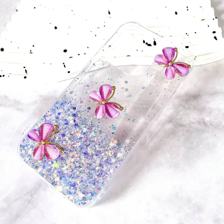 For iPhone 16 Pro Luminous Starry Sky Glitter Butterfly TPU Phone Case(Purple) - iPhone 16 Pro Cases by buy2fix | Online Shopping UK | buy2fix