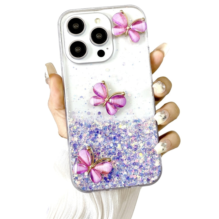 For iPhone 16 Pro Luminous Starry Sky Glitter Butterfly TPU Phone Case(Purple) - iPhone 16 Pro Cases by buy2fix | Online Shopping UK | buy2fix