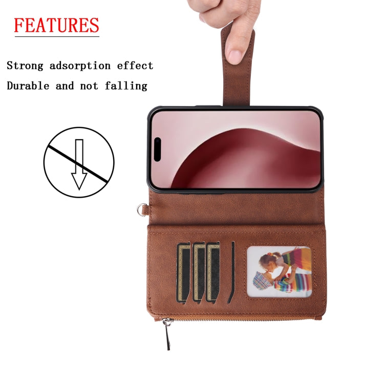 For iPhone 16 Pro Solid Color 2 in 1 Zipper Shockproof Phone Case(Brown) - iPhone 16 Pro Cases by buy2fix | Online Shopping UK | buy2fix