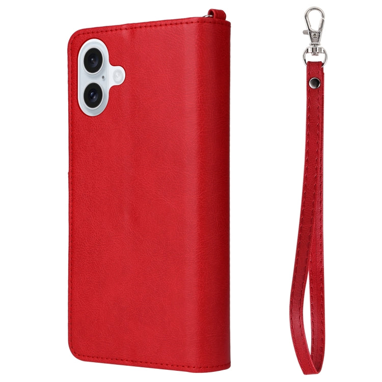 For iPhone 16 Plus Solid Color 2 in 1 Zipper Shockproof Phone Case(Red) - iPhone 16 Plus Cases by buy2fix | Online Shopping UK | buy2fix