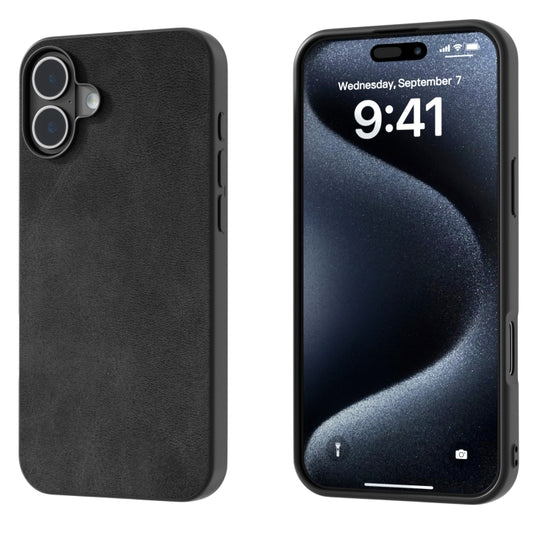 For iPhone 16 Black Frame Two-color Calf Texture PU Phone Case(Black) - iPhone 16 Cases by buy2fix | Online Shopping UK | buy2fix