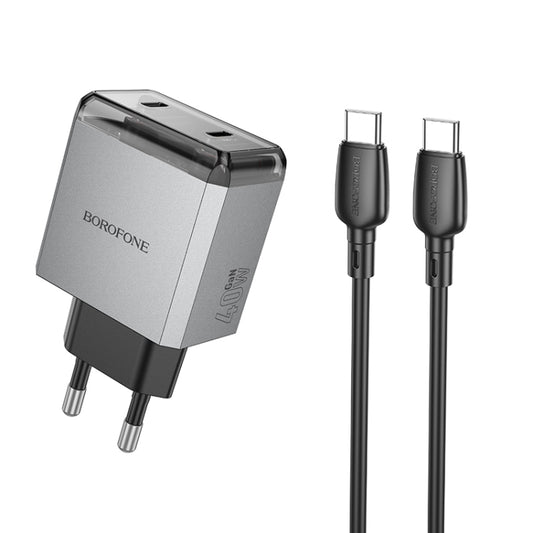 BOROFONE BN21 PD 40W 2 Type-C Charger with 1m Type-C to Type-C Cable Set, For:EU Plug(Tarnish) - USB Charger by Borofone | Online Shopping UK | buy2fix