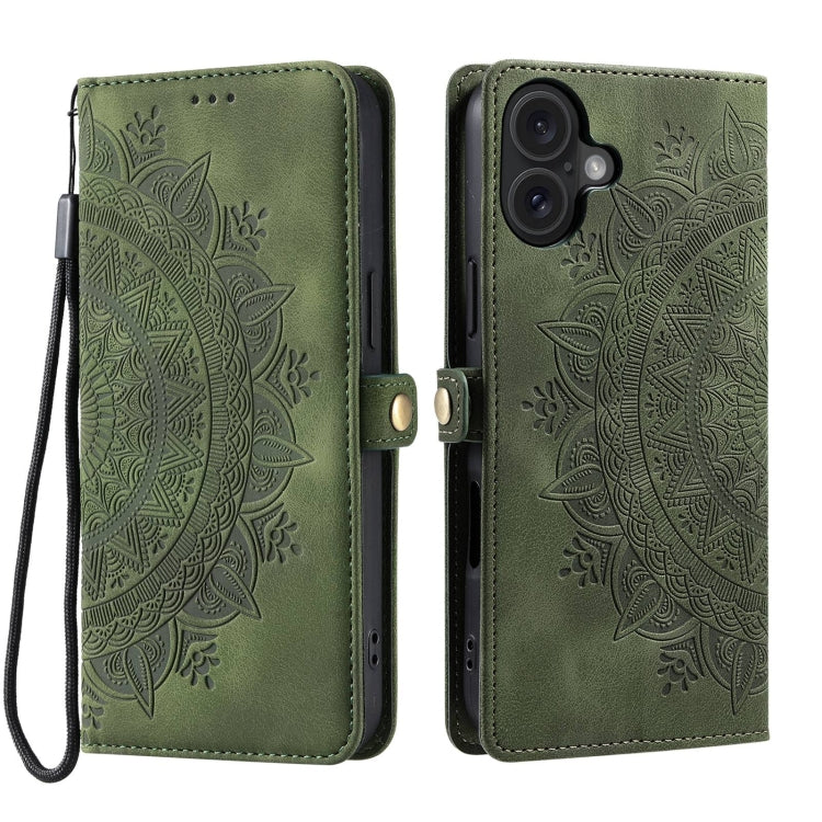 For iPhone 16 Skin Feel Totem Embossed Leather Phone Case(Deep Green) - iPhone 16 Cases by buy2fix | Online Shopping UK | buy2fix