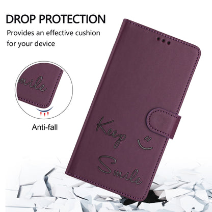 For iPhone SE 2024 Smile Embossing RFID Leather Phone Case(Violet) - More iPhone Cases by buy2fix | Online Shopping UK | buy2fix