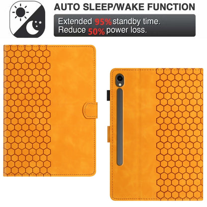 For Samsung Galaxy Tab S9 / S9 FE Honeycomb Embossed Leather Smart Tablet Case(Yellow) - Galaxy Tab S9 Cases by buy2fix | Online Shopping UK | buy2fix