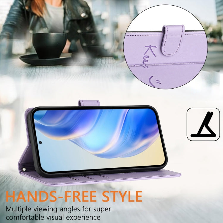 For Motorola Moto G 5G 2024 Global Smile Embossing RFID Leather Phone Case(Light Purple) - Motorola Cases by buy2fix | Online Shopping UK | buy2fix