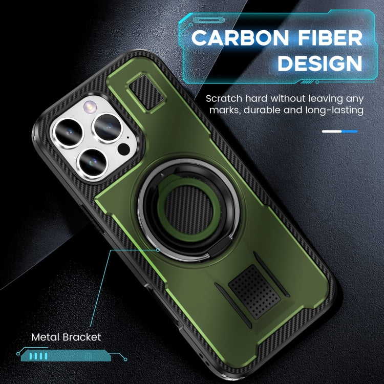 For iPhone 16 Pro Ring Holder Carbon Fiber PC Hybrid TPU Phone Case(Army Green) - iPhone 16 Pro Cases by buy2fix | Online Shopping UK | buy2fix