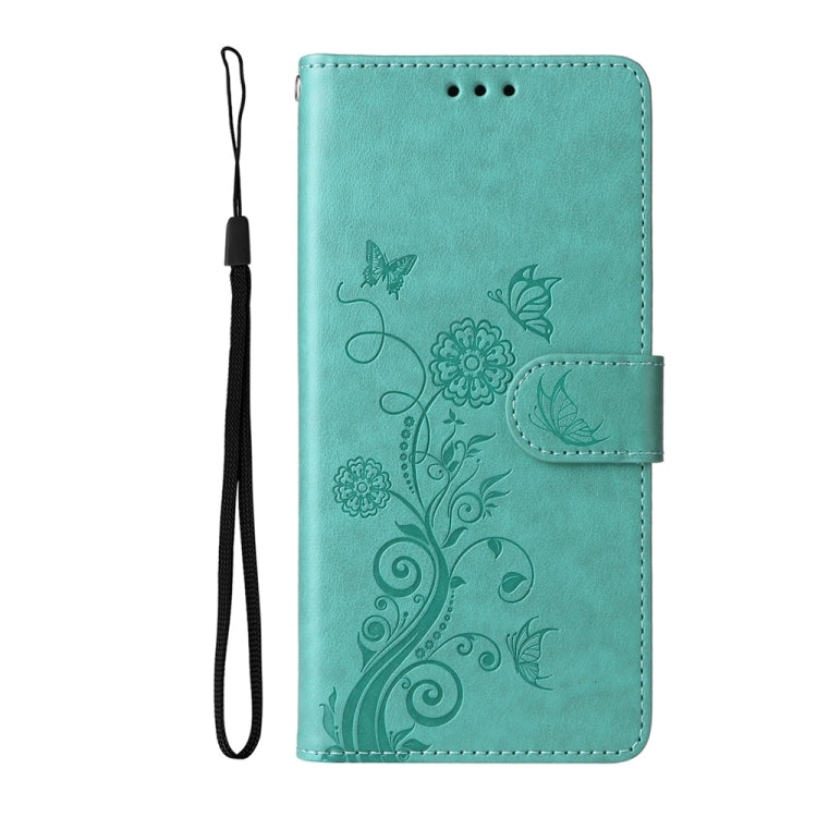 For Samsung Galaxy S25 5G Embossed Butterfly Flowers Leather Phone Case(Green) - Galaxy S25 5G Cases by buy2fix | Online Shopping UK | buy2fix