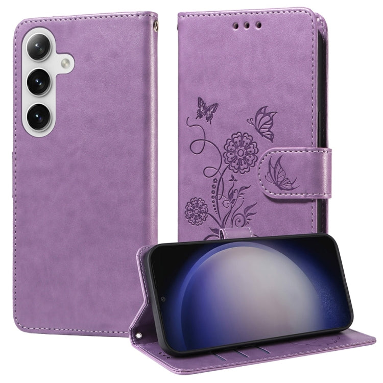 For Samsung Galaxy S25+ 5G Embossed Butterfly Flowers Leather Phone Case(Purple) - Galaxy S25+ 5G Cases by buy2fix | Online Shopping UK | buy2fix