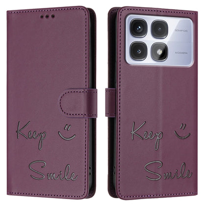 For Redmi K70 Ultra 5G Global Smile Embossing RFID Leather Phone Case(Violet) - Xiaomi Cases by buy2fix | Online Shopping UK | buy2fix