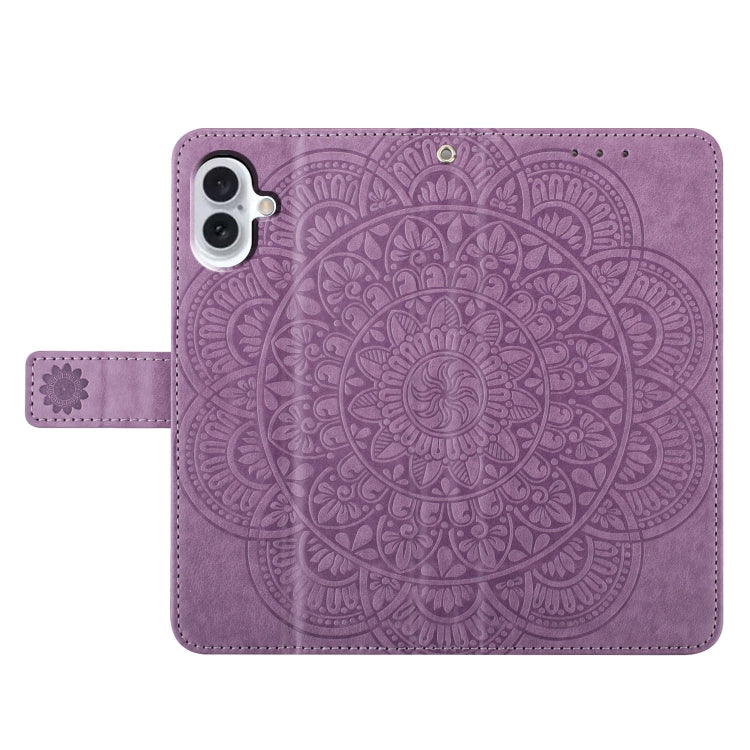 For iPhone 16 Flower Embossed Leather Phone Case(Purple) - iPhone 16 Cases by buy2fix | Online Shopping UK | buy2fix