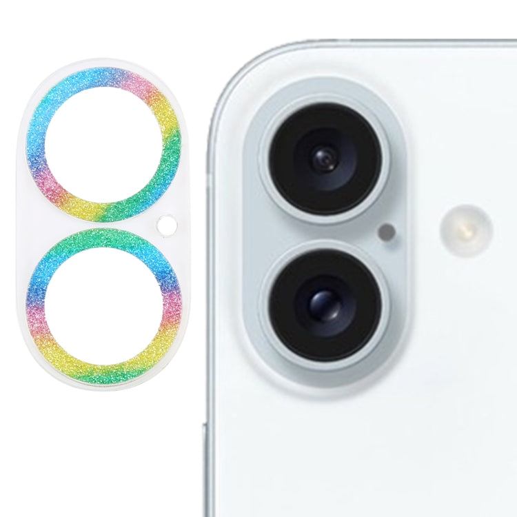 For iPhone 16 / 16 Plus Glitter Ring Tempered Glass Camera Lens Film(Colorful) - iPhone 16 Plus Tempered Glass by buy2fix | Online Shopping UK | buy2fix