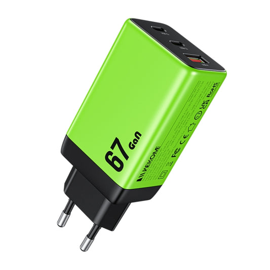 WK WP-U157 67W USB-C / Type-Cx2, USB GaN Fast Charger, Plug Type:EU Plug(Green) - USB Charger by WK | Online Shopping UK | buy2fix