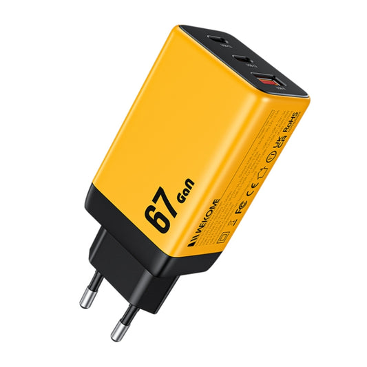 WK WP-U157 67W USB-C / Type-Cx2, USB GaN Fast Charger, Plug Type:EU Plug(Yellow) - USB Charger by WK | Online Shopping UK | buy2fix