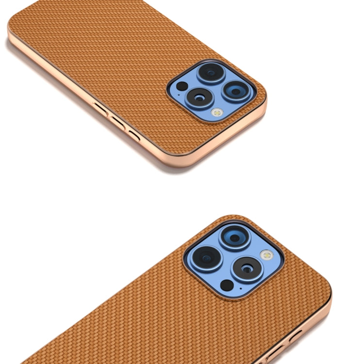 For iPhone 16 Pro Max Nano Electroplating Carbon Fiber Texture Phone Case(Brown) - iPhone 16 Pro Max Cases by buy2fix | Online Shopping UK | buy2fix