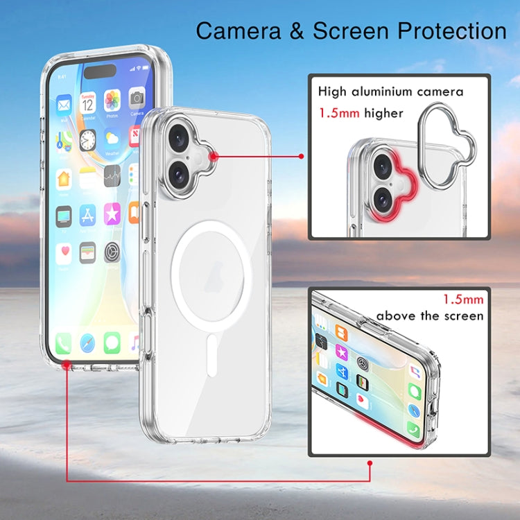 For iPhone 16 Plus Metal Buttons MagSafe Magnetic PC Hybrid TPU Phone Case(Transparent) - iPhone 16 Plus Cases by buy2fix | Online Shopping UK | buy2fix