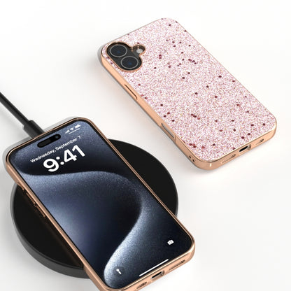 For iPhone 16 Plus Electroplating Frame Glitter Shockproof Phone Case(Gold Pink) - iPhone 16 Plus Cases by buy2fix | Online Shopping UK | buy2fix