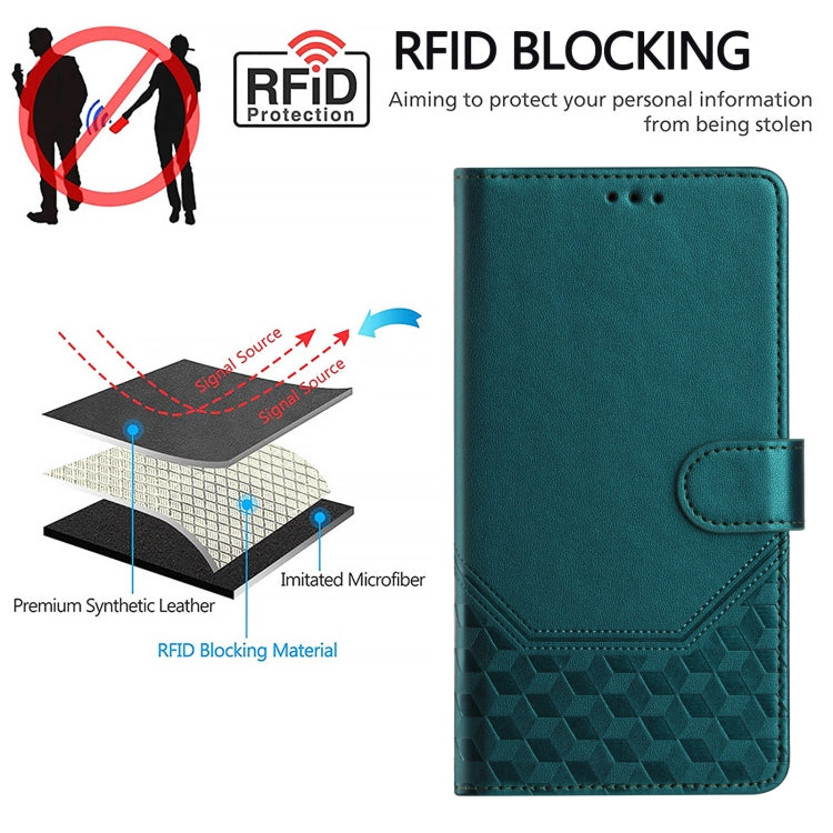 For Google Pixel 9 Pro XL Honeycomb Embossing RFID Leather Phone Case(Peacock Green) - Google Cases by buy2fix | Online Shopping UK | buy2fix