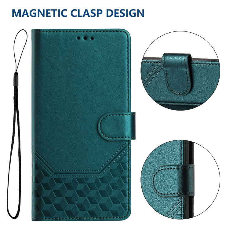 For Boost Mobile Celero 5G+ 2024 Honeycomb Embossing RFID Leather Phone Case(Peacock Green) - More Brand by buy2fix | Online Shopping UK | buy2fix