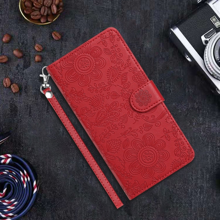 For iPhone 16 Plus Floral Embossed Pattern Leather Phone Case(Red) - iPhone 16 Plus Cases by buy2fix | Online Shopping UK | buy2fix