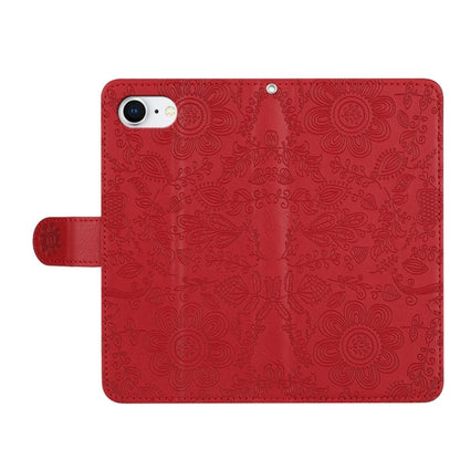 For iPhone SE 2024 Floral Embossed Pattern Leather Phone Case(Red) - More iPhone Cases by buy2fix | Online Shopping UK | buy2fix