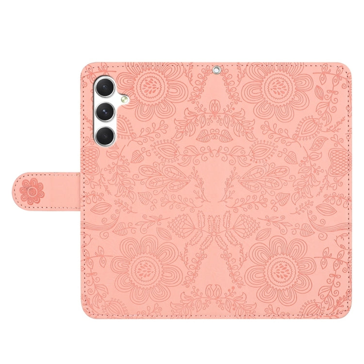 For Samsung Galaxy S25 5G Floral Embossed Pattern Leather Phone Case(Pink) - Galaxy S25 5G Cases by buy2fix | Online Shopping UK | buy2fix