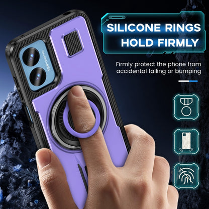 For Motorola Moto G Play 4G 2024 Ring Holder Carbon Fiber PC Hybrid TPU Phone Case(Purple) - Motorola Cases by buy2fix | Online Shopping UK | buy2fix