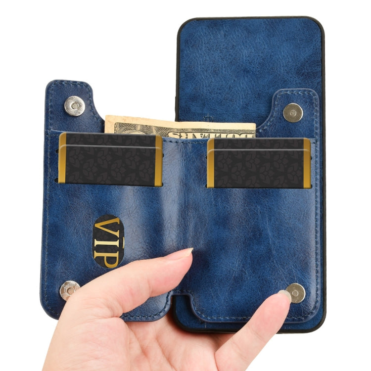 For iPhone 16 Pro Cow Pattern Sewing Card Bag Phone Case(Blue) - iPhone 16 Pro Cases by buy2fix | Online Shopping UK | buy2fix