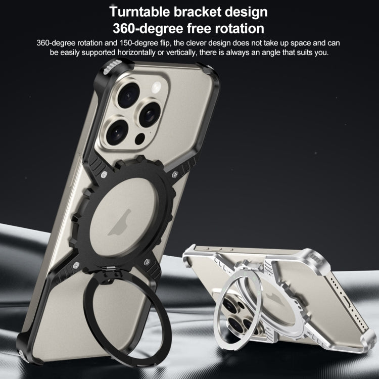 For iPhone 16 Mechanical Gear MagSafe Holder Borderless Metal Phone Case(Gold) - iPhone 16 Cases by buy2fix | Online Shopping UK | buy2fix