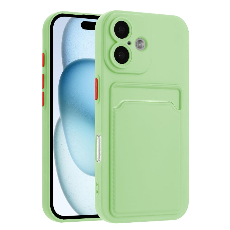 For iPhone 16 Skin Feel Card Contrast Color Button TPU Phone Case(Light Green) - iPhone 16 Cases by buy2fix | Online Shopping UK | buy2fix